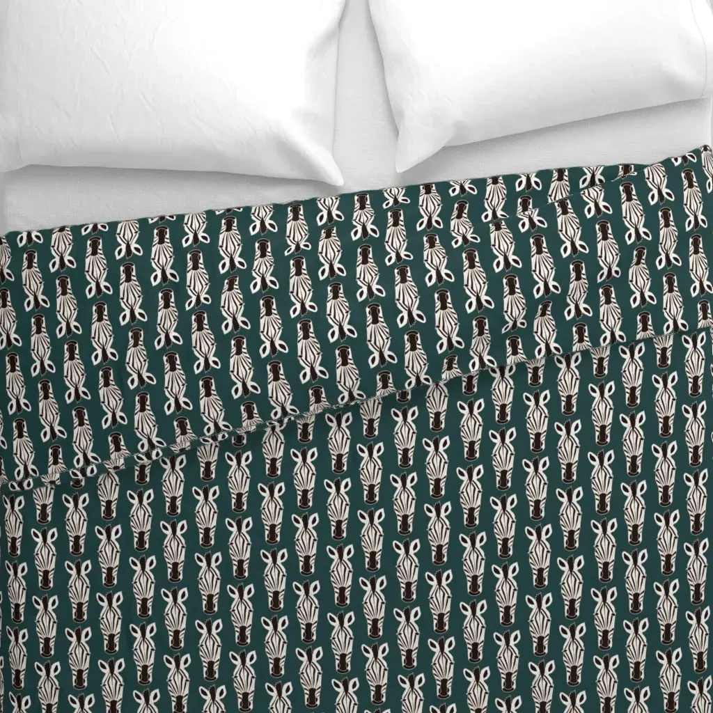 Hand Drawn Zebra Trophy Faces Duvet Cover - White alternate view