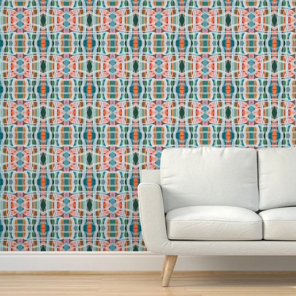 Hand-Painted Abstract Boho Peel and Stick Wallpaper - Teal product