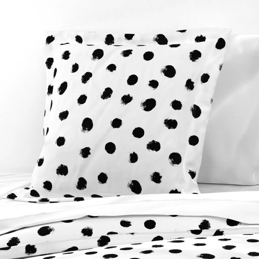 Hand Painted Dots Monochrome Euro Pillow Sham - Black product