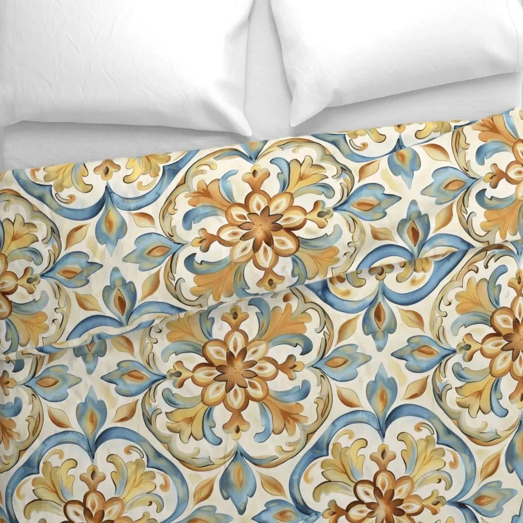 Hand-Painted Moroccan Tile Duvet Cover - Gold alternate view