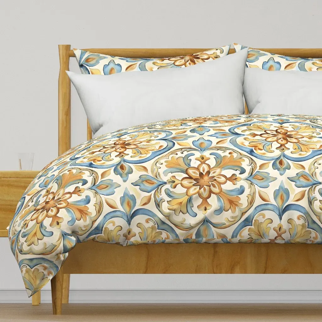 Hand-Painted Moroccan Tile Duvet Cover - Gold product
