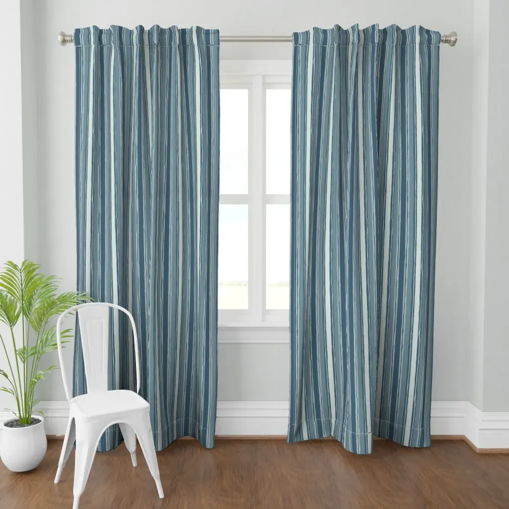 Hand Painted Neutral Curtain Panel - Teal product