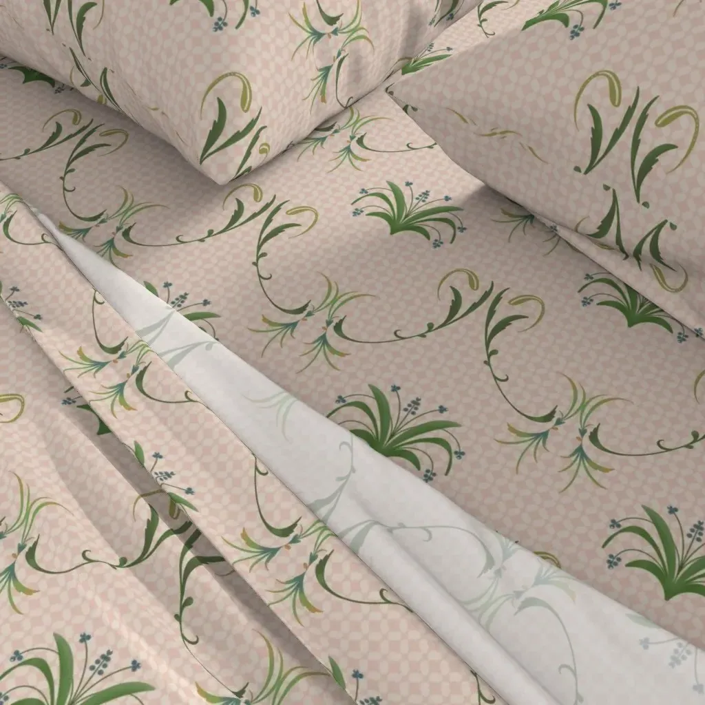 Hand Painted Pink Check Regency Foliage Full Sheet Set - Pale Pink alternate view
