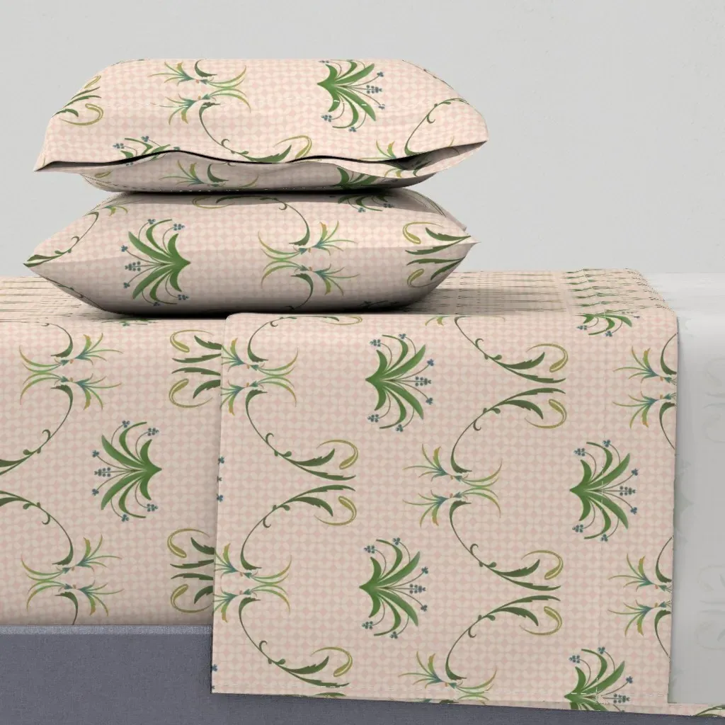Hand Painted Pink Check Regency Foliage Full Sheet Set - Pale Pink product