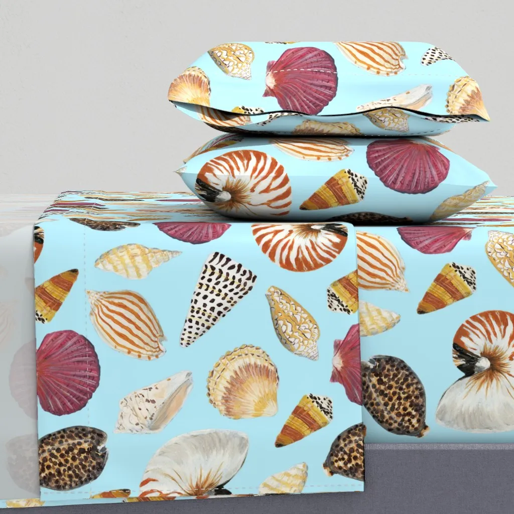 Hand-Painted Sea Shells Queen Sheet Set - White product