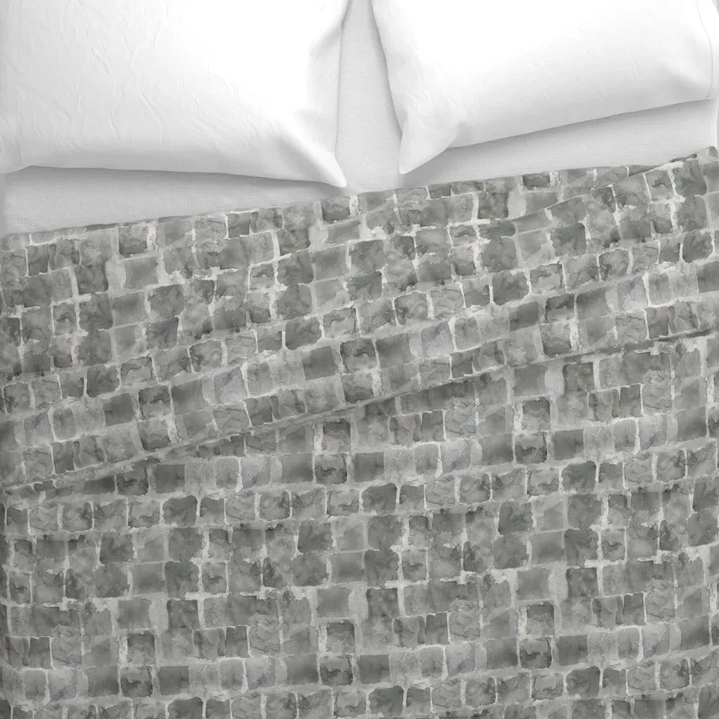 Hand Painted Stone Wall Duvet Cover - Gray alternate view