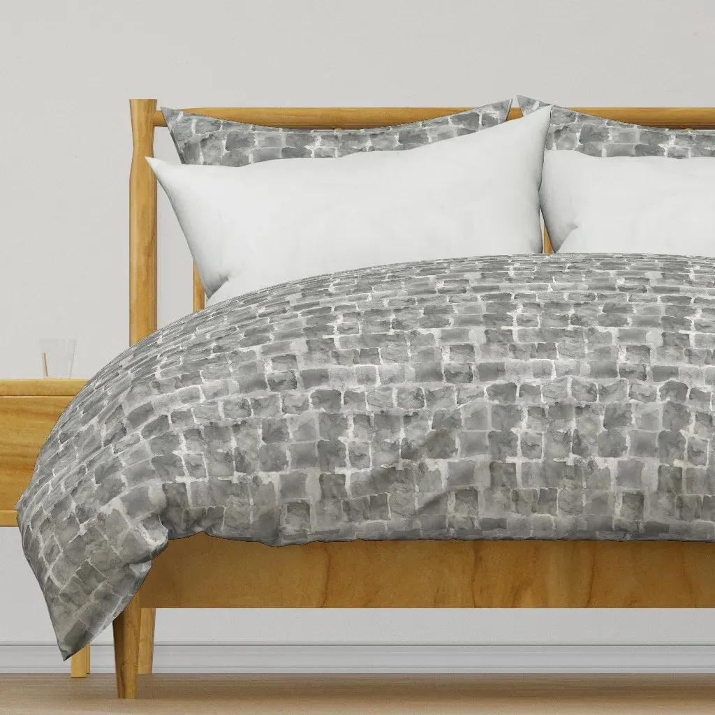 Hand Painted Stone Wall Duvet Cover - Gray product
