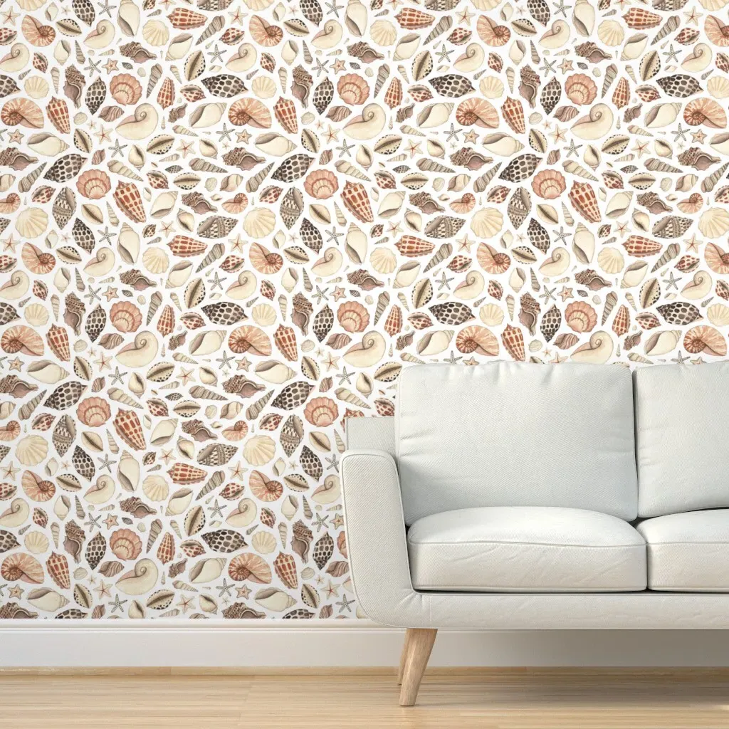 Hand Painted Watercolour Seashells Peel and Stick Wallpaper - Beige product