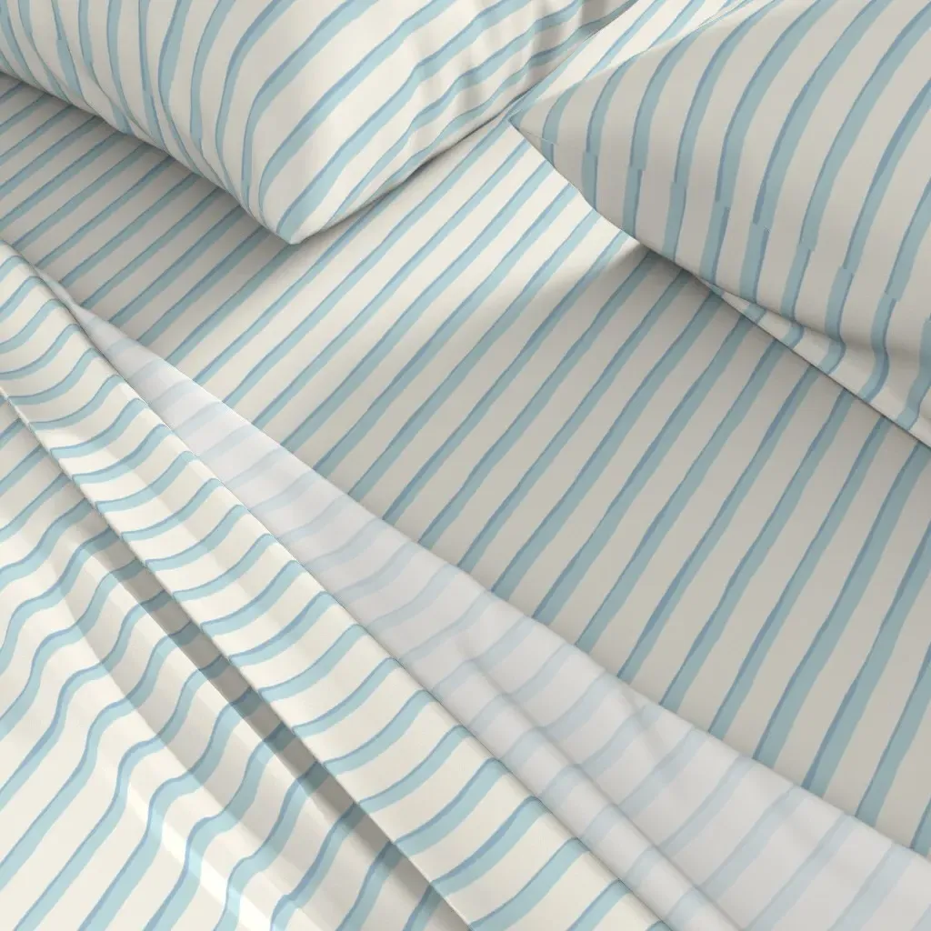 Hand Painted Wobbly Stripe Cal King Sheet Set - Baby Blue alternate view