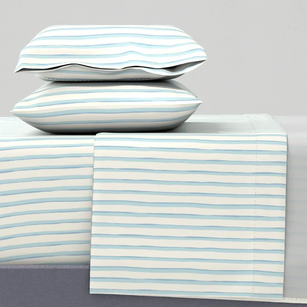 Hand Painted Wobbly Stripe Cal King Sheet Set - Baby Blue product