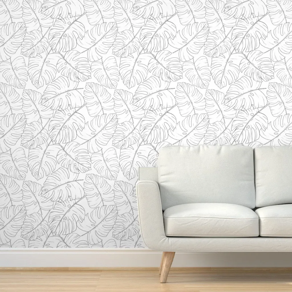 Hand Sketched Monstera Leaves Peel and Stick Wallpaper - Black product