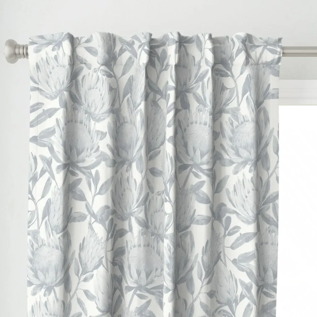 Hand Watercolor King Curtain Panel - Silver alternate view