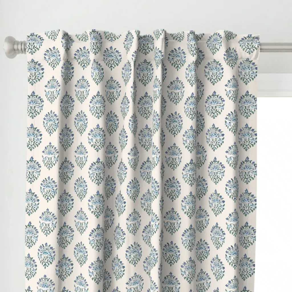 Handblock Medallion 6 Curtain Panel - Indigo Blue alternate view