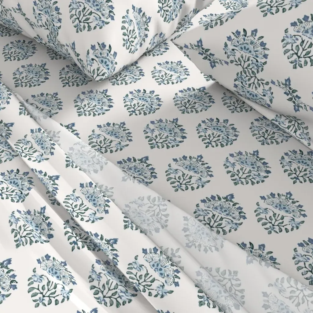 Handblock Medallion 6 Queen Sheet Set - Indigo Blue alternate view