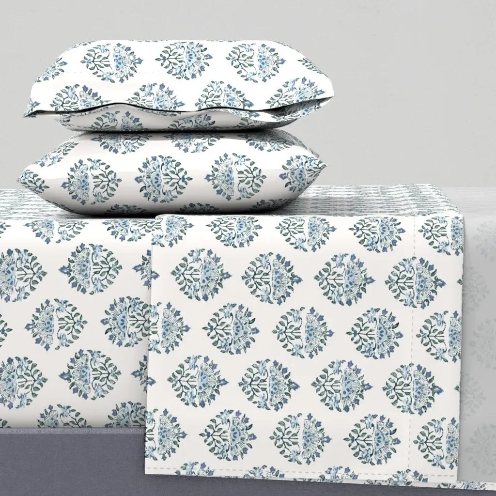 Handblock Medallion 6 Queen Sheet Set - Indigo Blue product