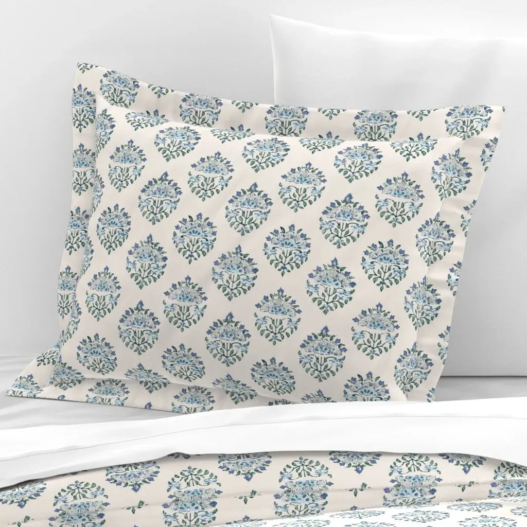 Handblock Medallion 6 Standard Flanged Pillow Sham - Indigo Blue, Cotton Sateen product