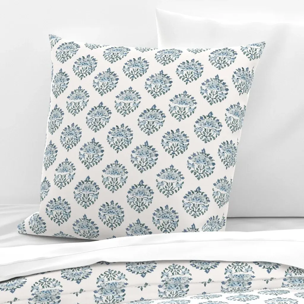 Handblock Medallion Euro Pillow Sham - Indigo Blue product