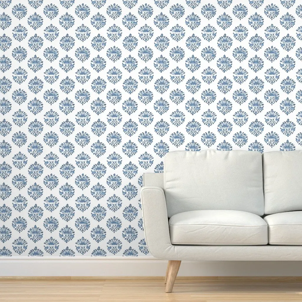 Handblock Medallion Peel and Stick Wallpaper - Indigo product