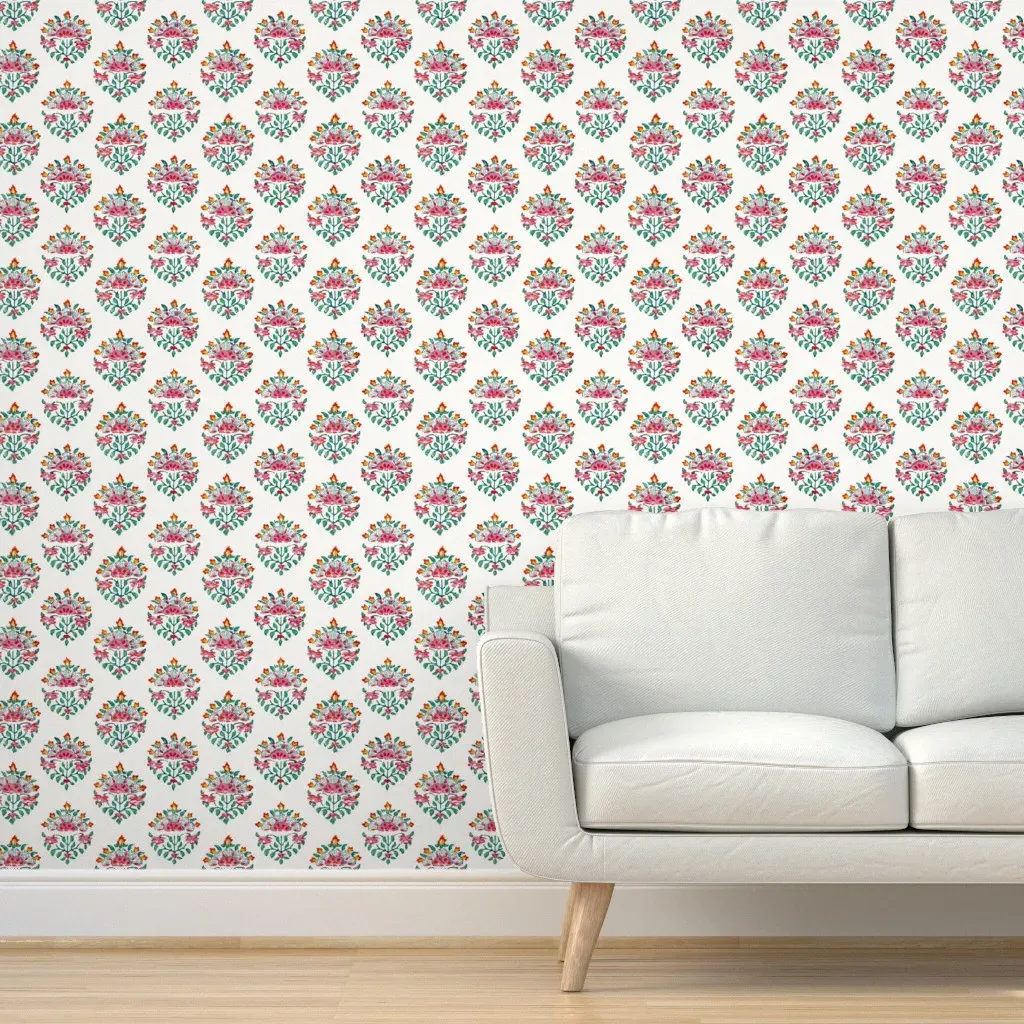 Handblock Medallion Peel and Stick Wallpaper - Pink product