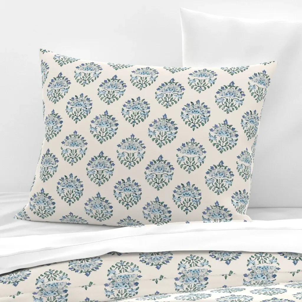 Handblock Medallion Standard Knife Edge Cushion - Indigo Blue, Cotton Sateen product