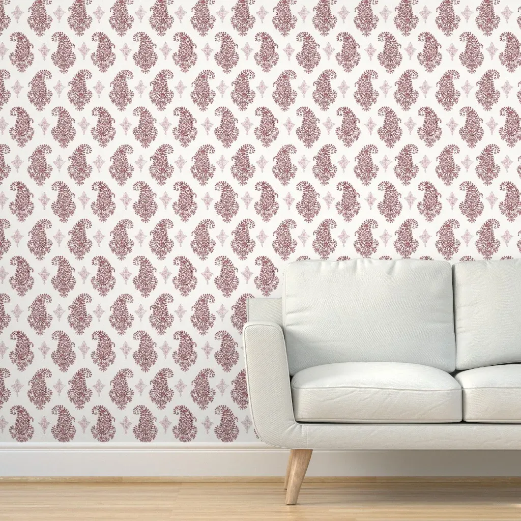 Handblock Paisley Medallion Peel and Stick Wallpaper - Dark Red product