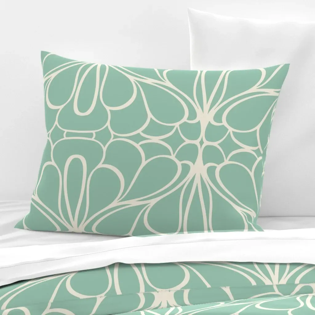 Handdrawn Mediterranean Lines Standard Knife Edge Pillow - Teal, Cotton product