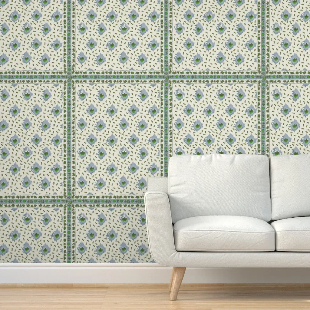 Handkerchief Print Peel and Stick Wallpaper - Green Blue Brown product