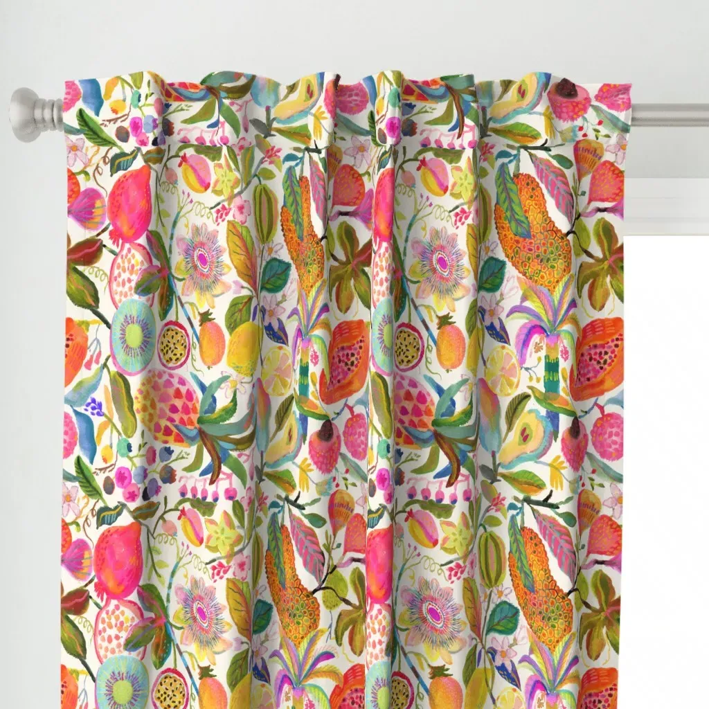 Handpainted Tropical Curtain Panel - Yellow-Orange alternate view