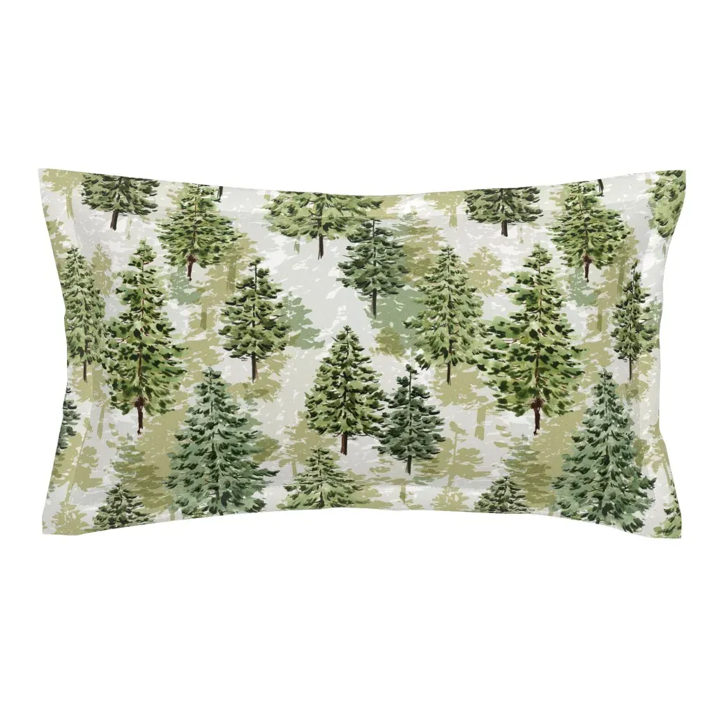 Handpainted Watercolor Pine Trees King Pillow Sham - Green product