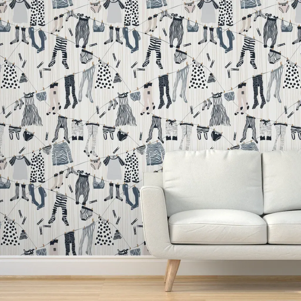Hang Out In Laundry Room Peel and Stick Wallpaper - Navy Blue product