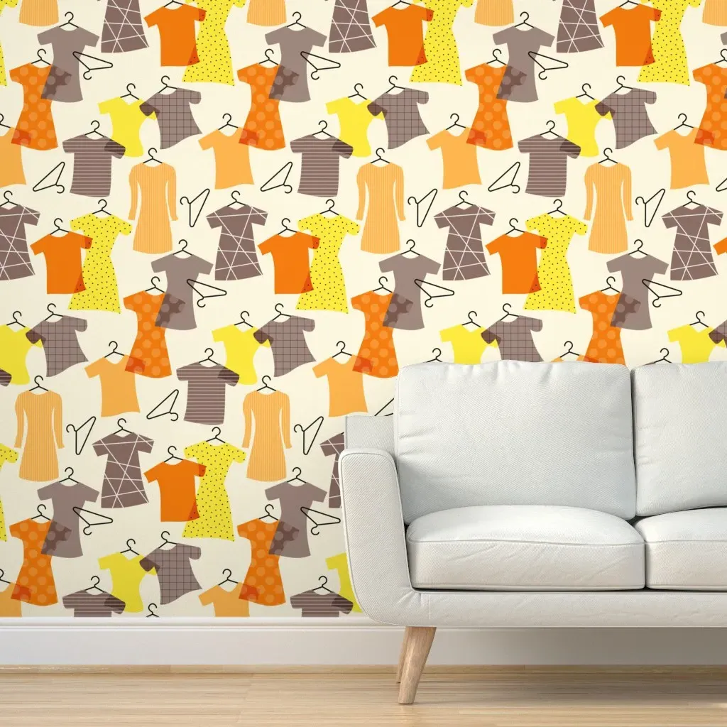 Hanger Games Mid Mod Hanging Clothes Peel and Stick Wallpaper - Orange product