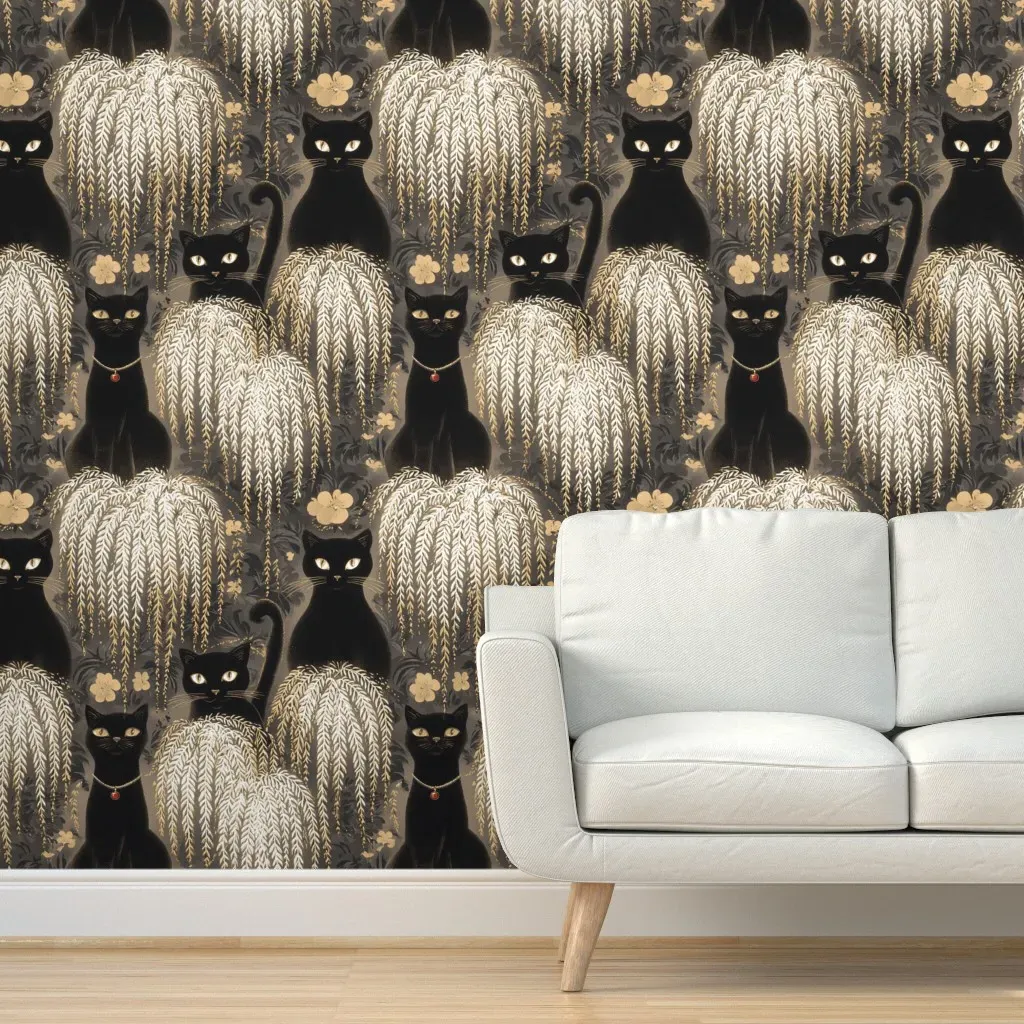 Hanging Garden Cats Peel and Stick Wallpaper - Black product
