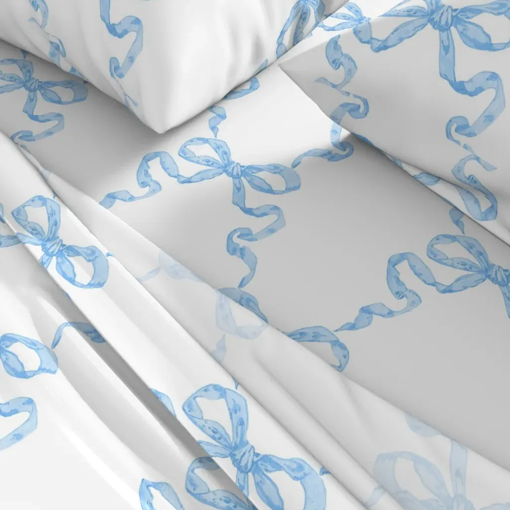 Hannah Ribbon Trellis Full Sheet Set - Light Blue, White alternate view