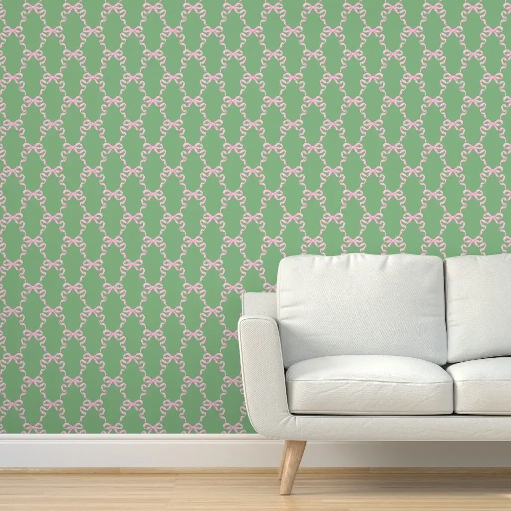 Hannah Ribbon Trellis Peel and Stick Wallpaper - Pink on Green product