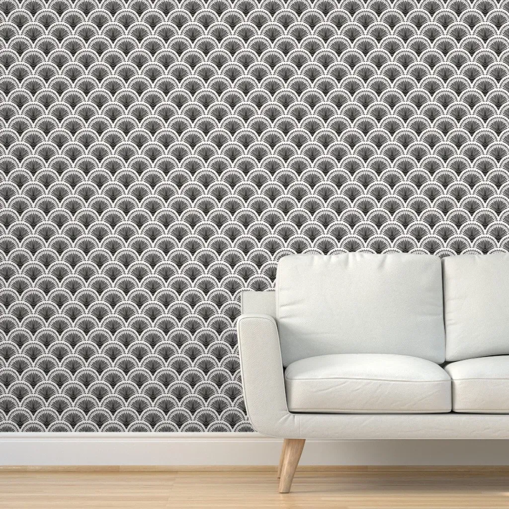 Happy Art Deco Painted Boho Array Peel and Stick Wallpaper - Black and White product