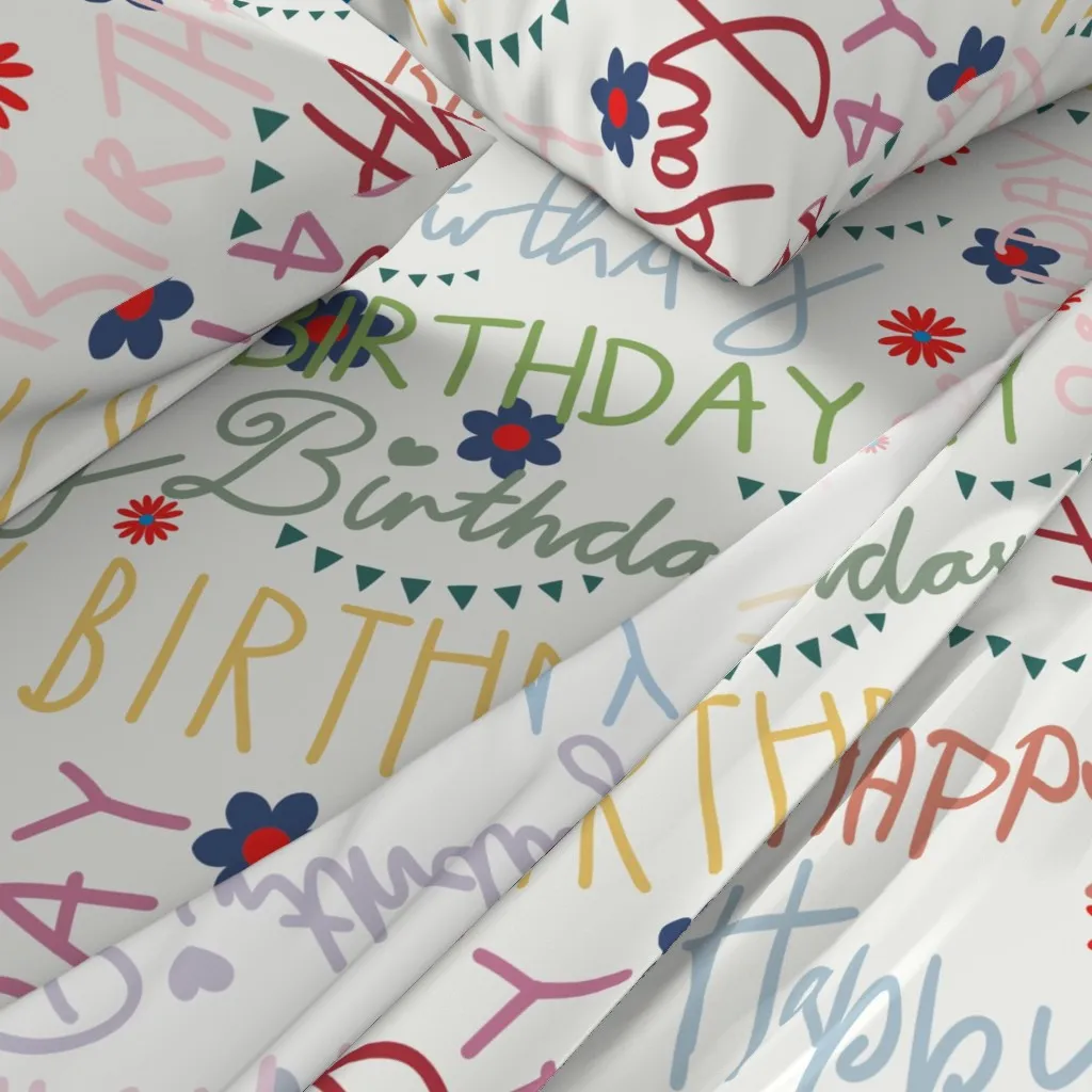Happy Birthday Hand Lettering Queen Sheet Set - Pink alternate view