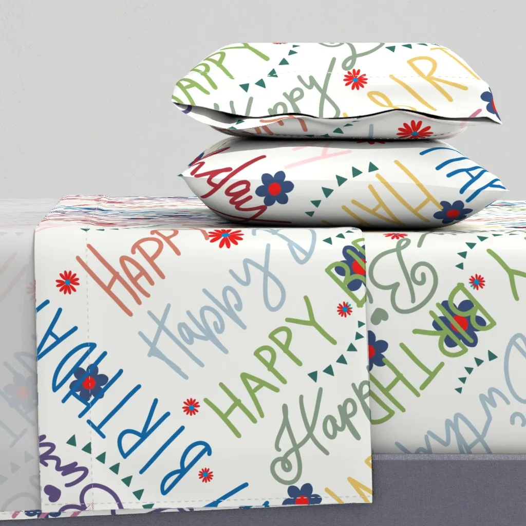 Happy Birthday Hand Lettering Queen Sheet Set - Pink product
