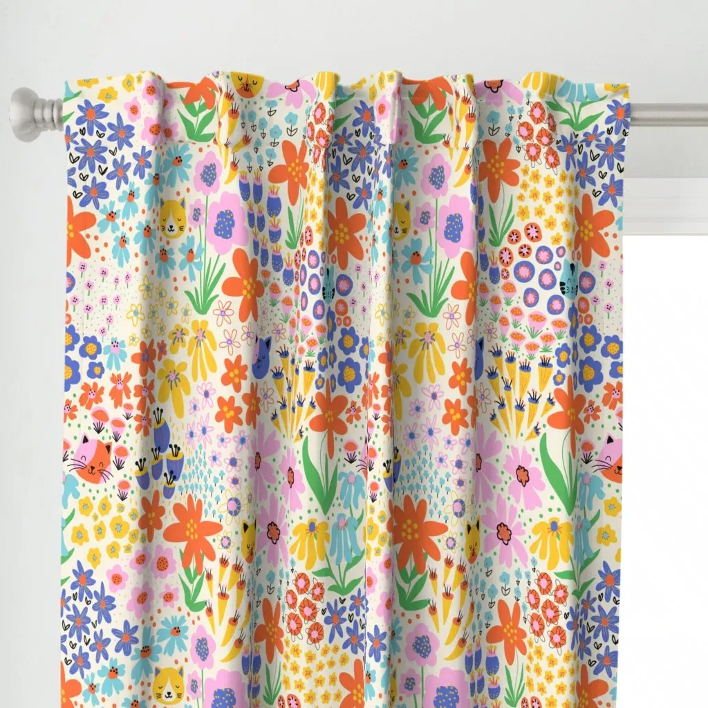 Happy Cats Hiding In The Curtain Panel - Orange alternate view