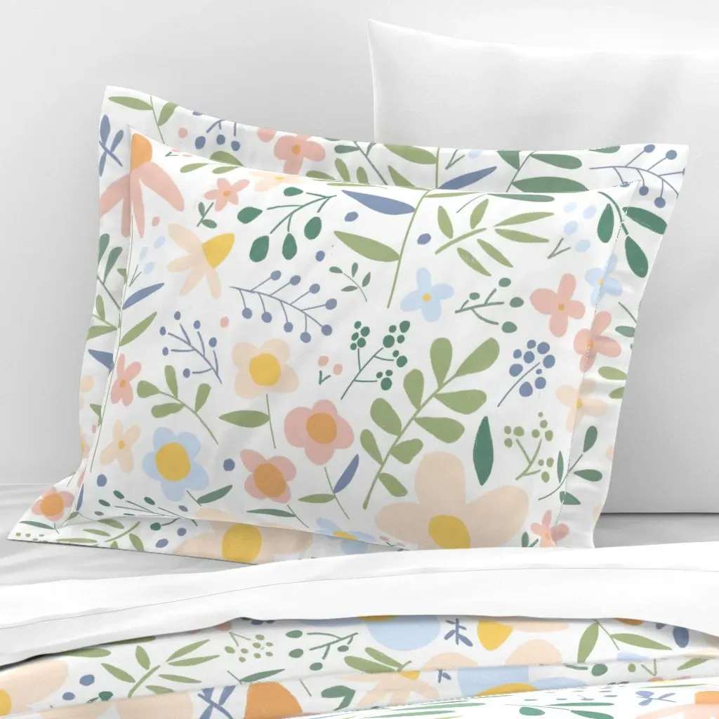 Happy Daisy Flowers Standard Flanged Pillowcase - Pink, Cotton Sateen product