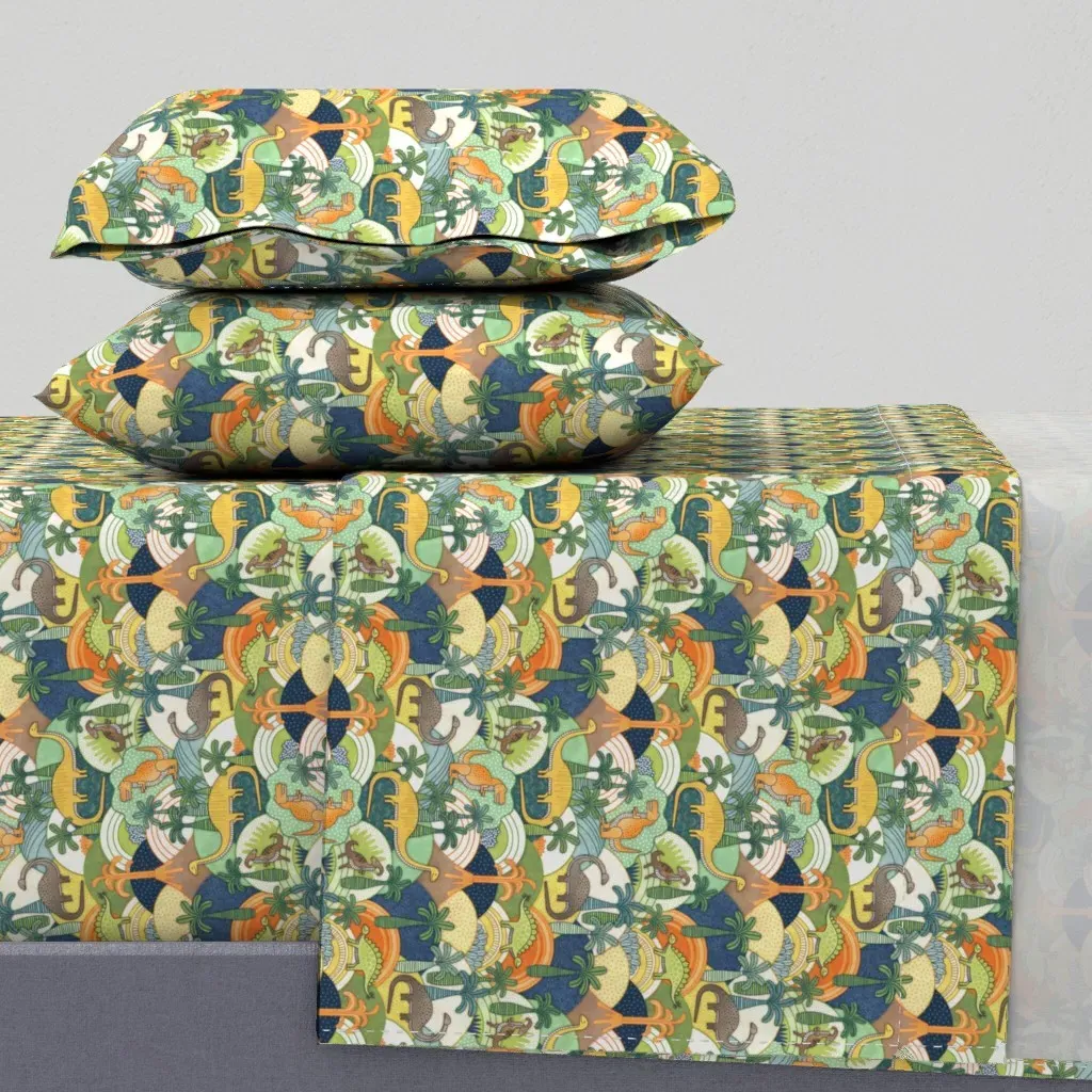Happy Dinosaurs Cal King Sheet Set - Mustard Yellow product