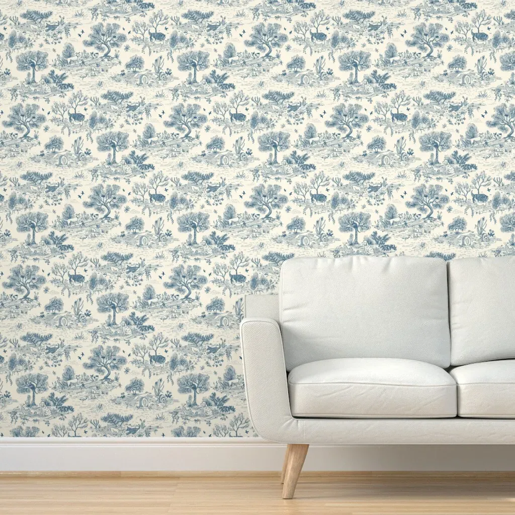 Happy Dogs In The Park Toile Peel and Stick Wallpaper - French Blue product