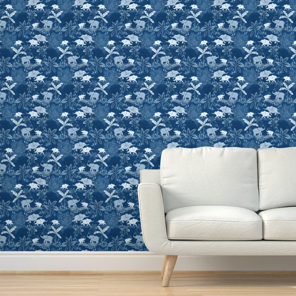 Happy Elephants Peel and Stick Wallpaper - Blue, White product