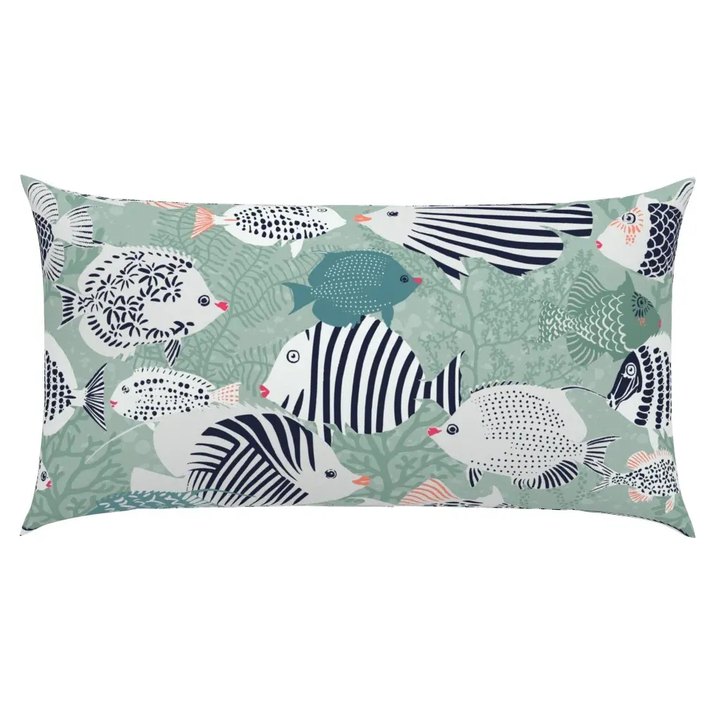 Happy Fishes In The Coral Reef Mint King Pillow Sham - White product