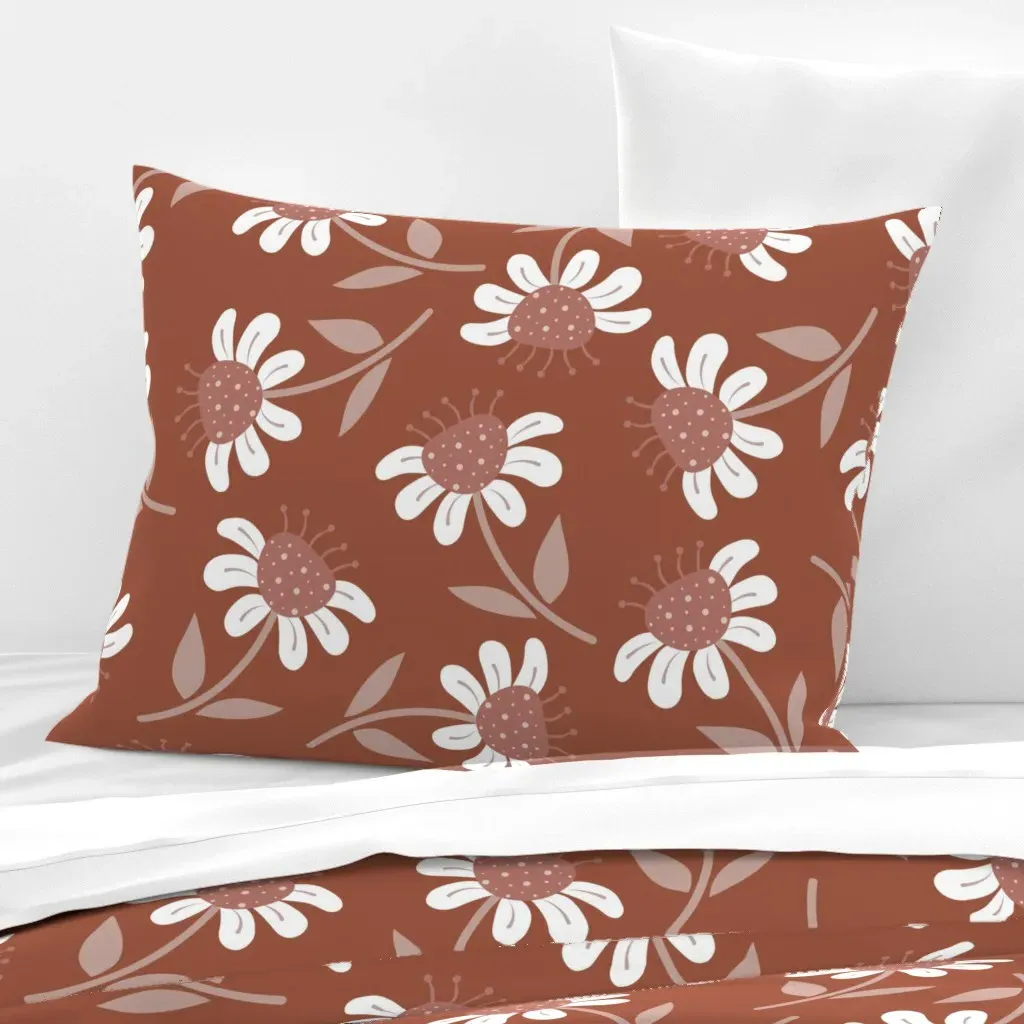 Happy Flowers Standard Knife Edge Pillow - White, Cotton Sateen product