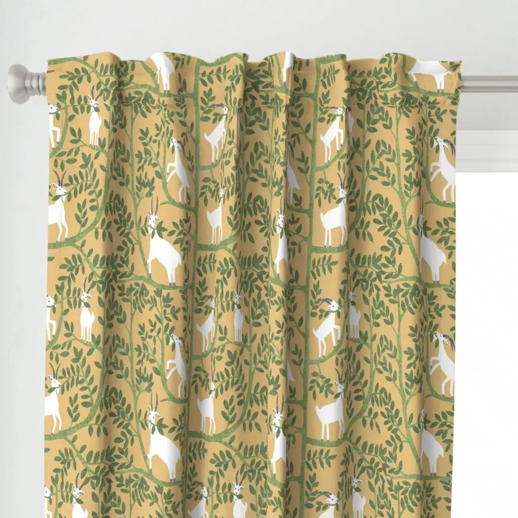 Happy Goat-Together Curtain Panel - Green alternate view