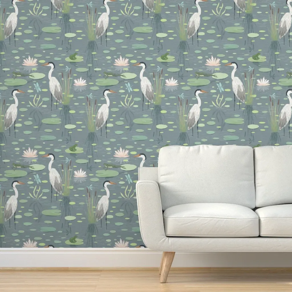 Happy Herons Peel and Stick Wallpaper - Grey Blue product