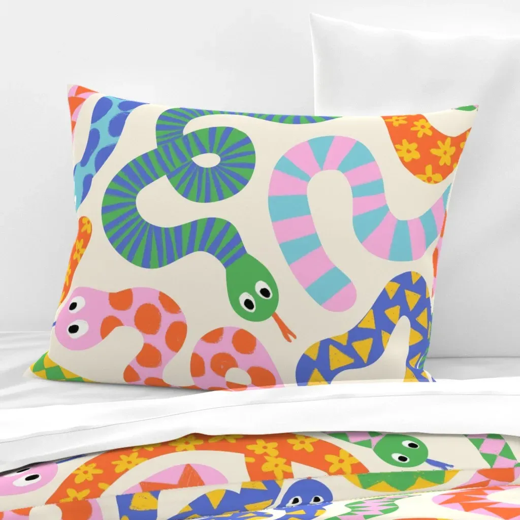 Happy Snakes Standard Cushion Cover - Orange, Cotton Sateen product