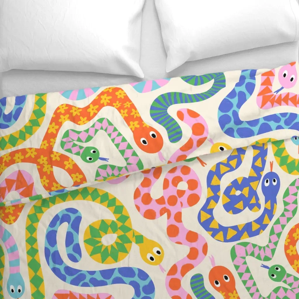 Happy Snakes V1 Duvet Cover - Orange alternate view