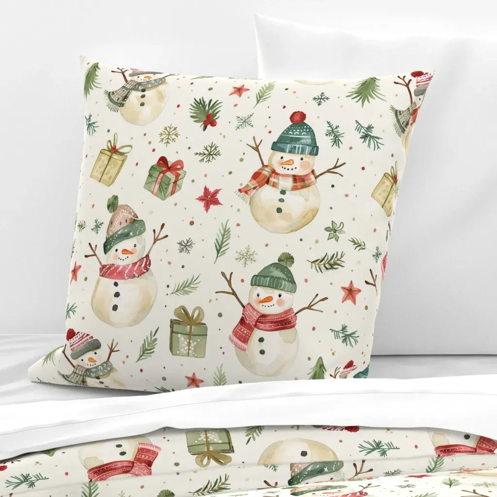 Happy Snowmen Festive Christmas Euro Pillow Sham - White product