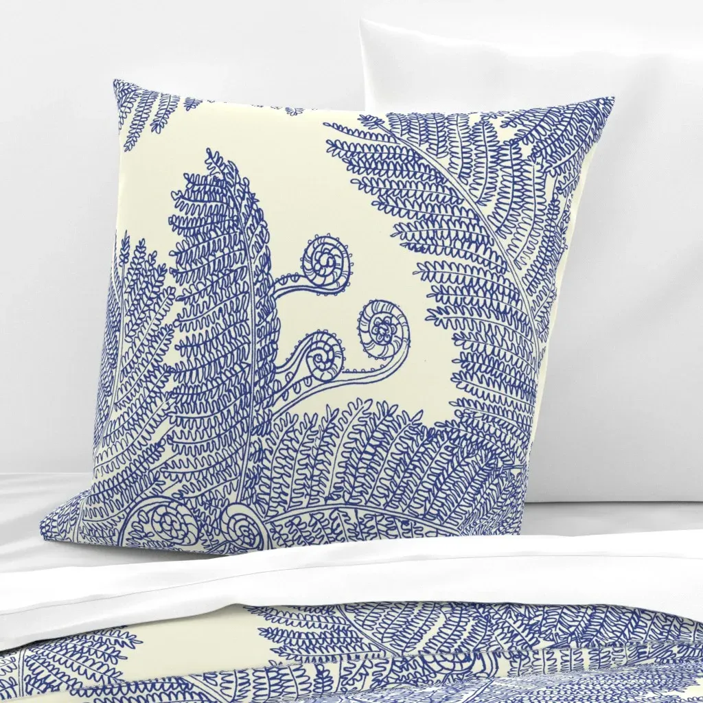 Hapu Fern Large Euro Pillow Sham - Navy Blue, Beige product